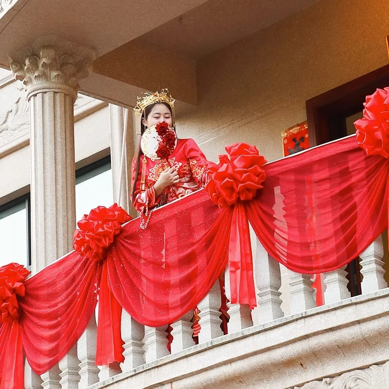 结婚用品大全婚礼婚房布置套装场景农村庭院子阳台楼梯纱扶手装饰