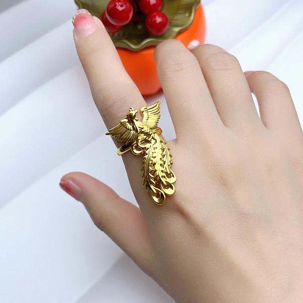 [抖音质检 现货]5D黄金戒指金凤凰戒指凤戒大版面足金999卡35.5