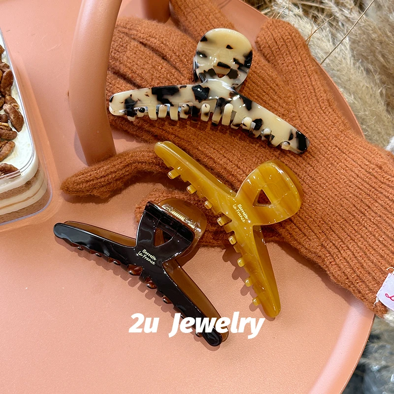 2UJEWELRY韩国ins黑鱼尾抓夹France金标中国红大号鲨鱼夹奶霜发饰