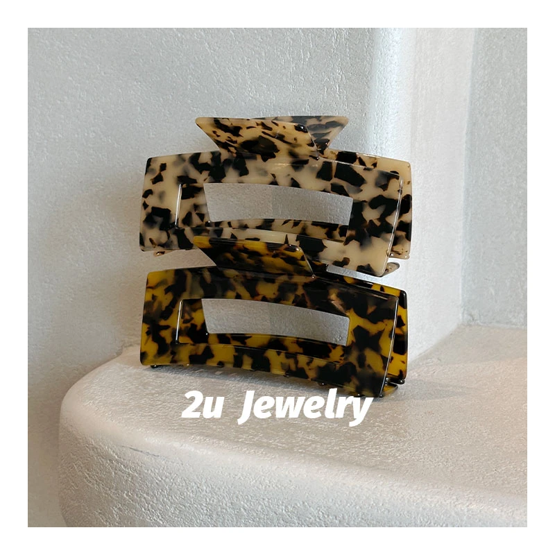 2UJEWELRY韩国ins新款玳瑁超大号方形抓夹复古气质豹纹镂空发抓女