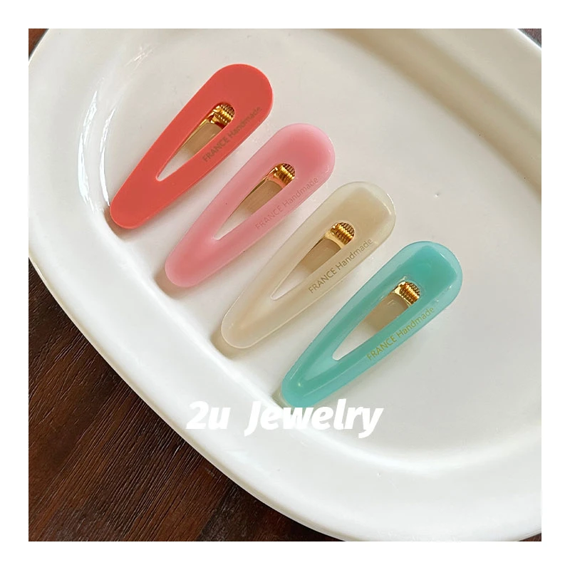 2UJEWELRY韩国ins芭比粉水滴边夹夏日氛围水蓝金标鸭嘴夹两个包邮