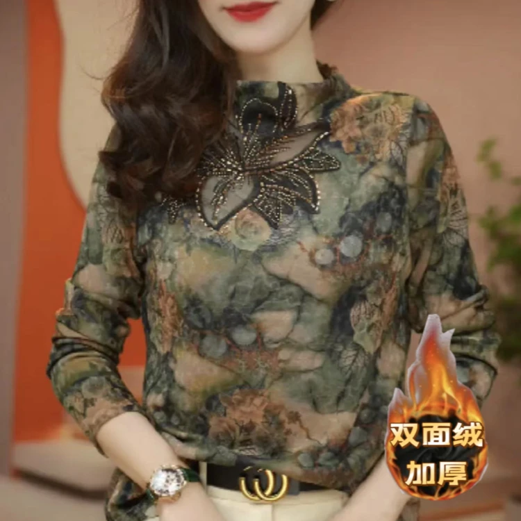 秋季烫钻保暖加绒打底洋气长袖