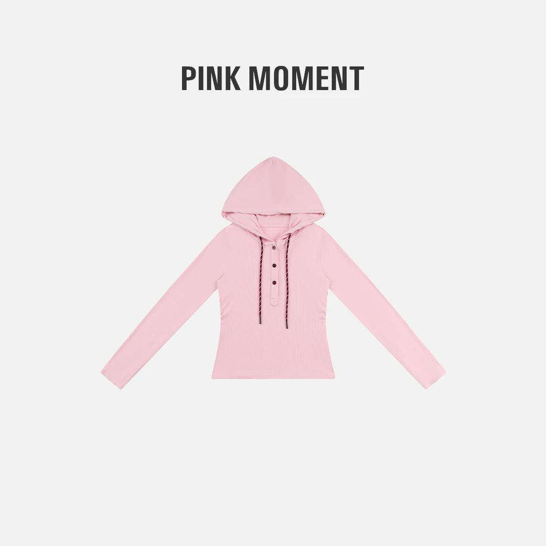 PM “蜜桃露西” 粉色抽绳撞色连帽上衣 NC1C0437