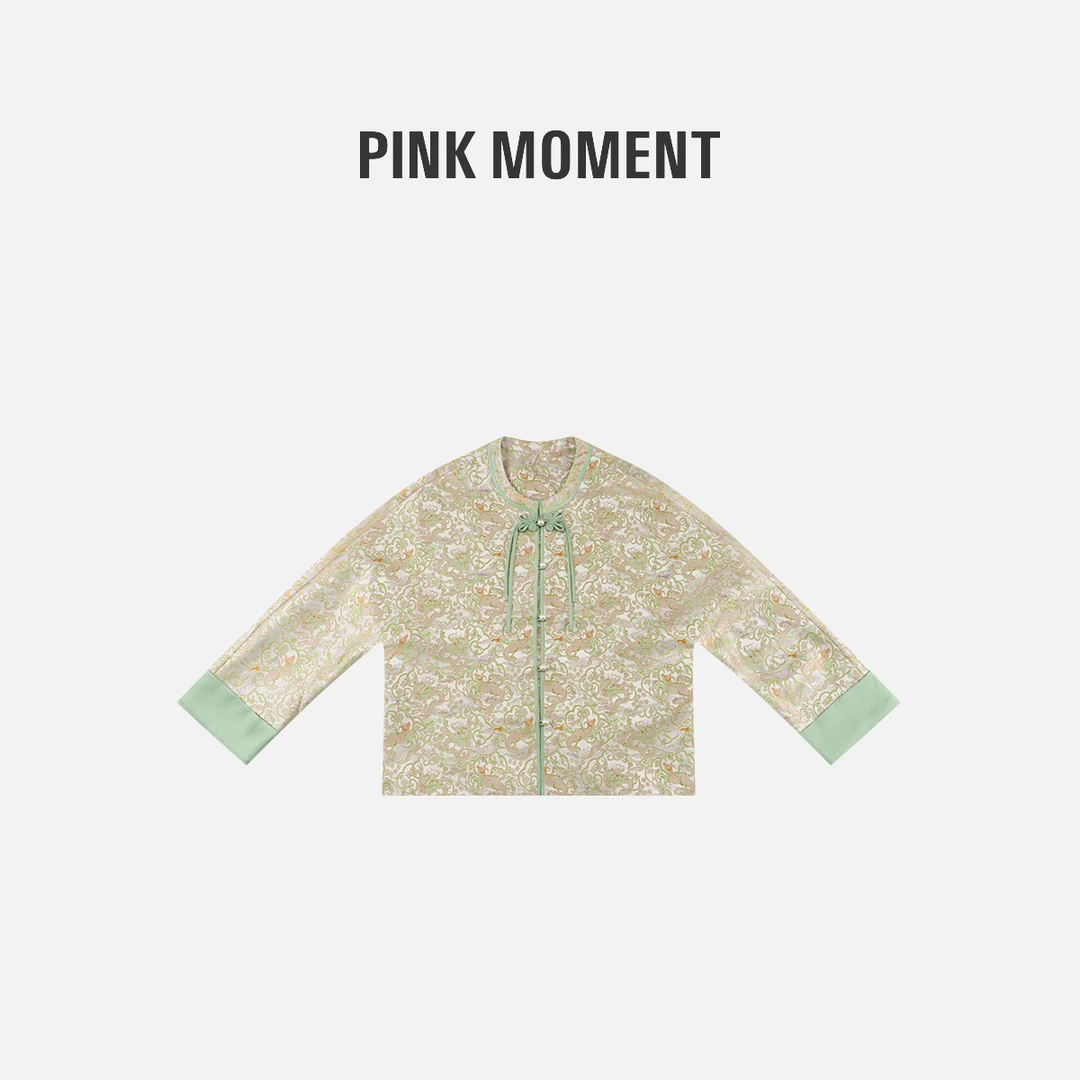 PM “杏花绿枝” 粉绿龙珍珠扣中式外套 NC1D0602