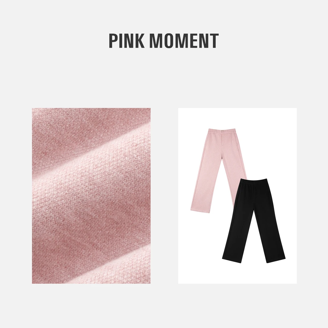 PM “暗夜玫瑰” 粉色/黑色松紧腰头休闲裤（加厚加绒） NC1D0980