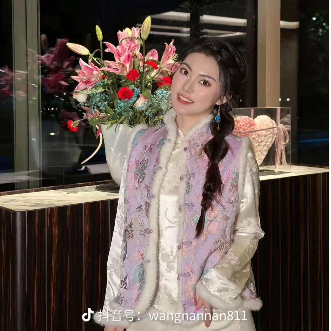 PM 紫色佳藕莲成加棉中式国风马甲 NC1D1158