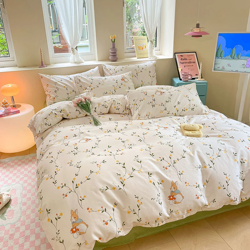 纯棉四件套床单被罩印花磨毛小清新床品单双人加厚小碎花学生宿舍