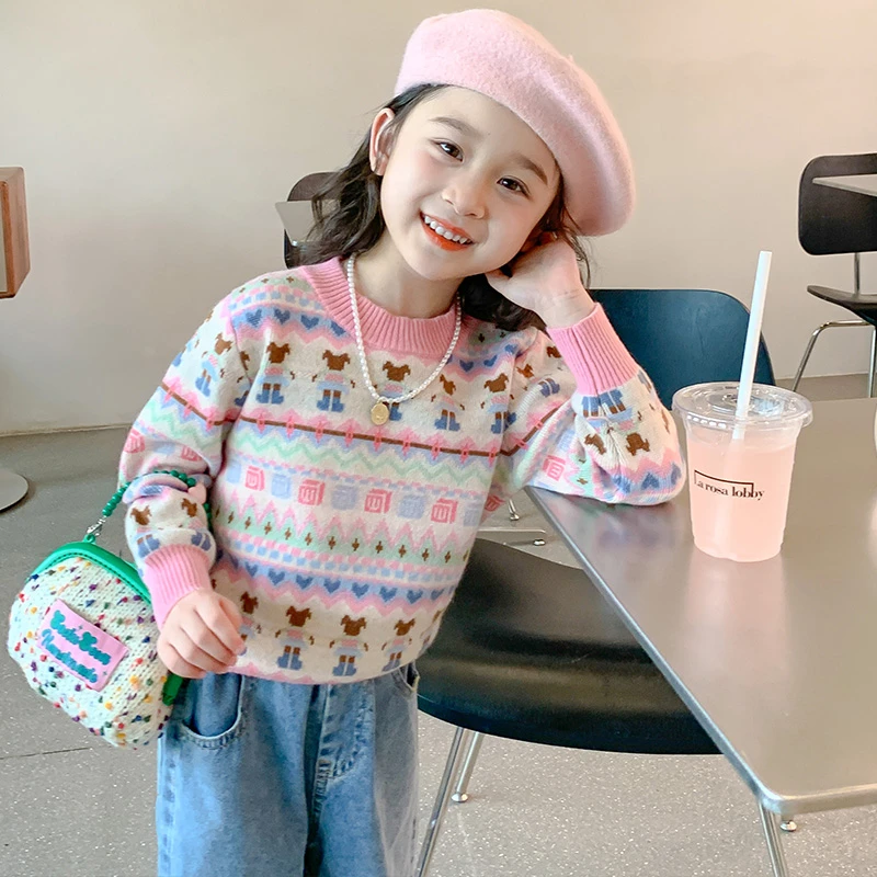 圆领毛衣春秋季加绒儿童上衣小童针织衫童装费尔岛毛衣直播T2333