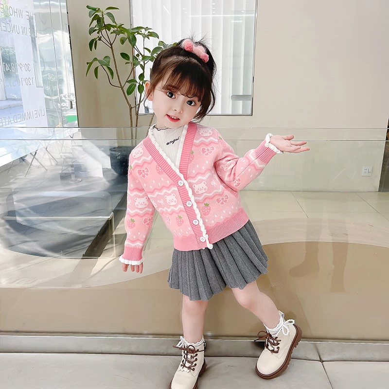 1儿童春秋季纽扣开衫外套洋气长袖毛衣外穿宝宝针织百搭保暖K2302