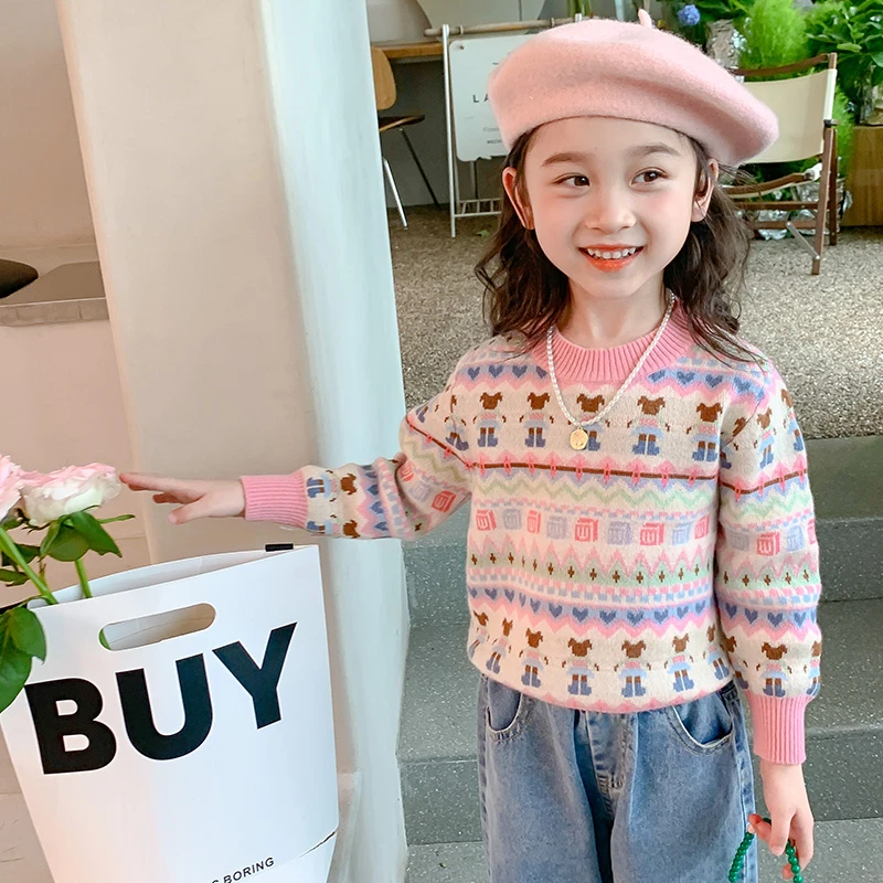 1圆领毛衣春秋季加绒儿童费尔岛毛衣针织衫童装女孩宝宝套头T2333