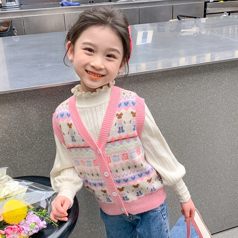 儿童马甲春秋费尔岛毛衣针织小背心毛衣女童马夹洋气直播B2357