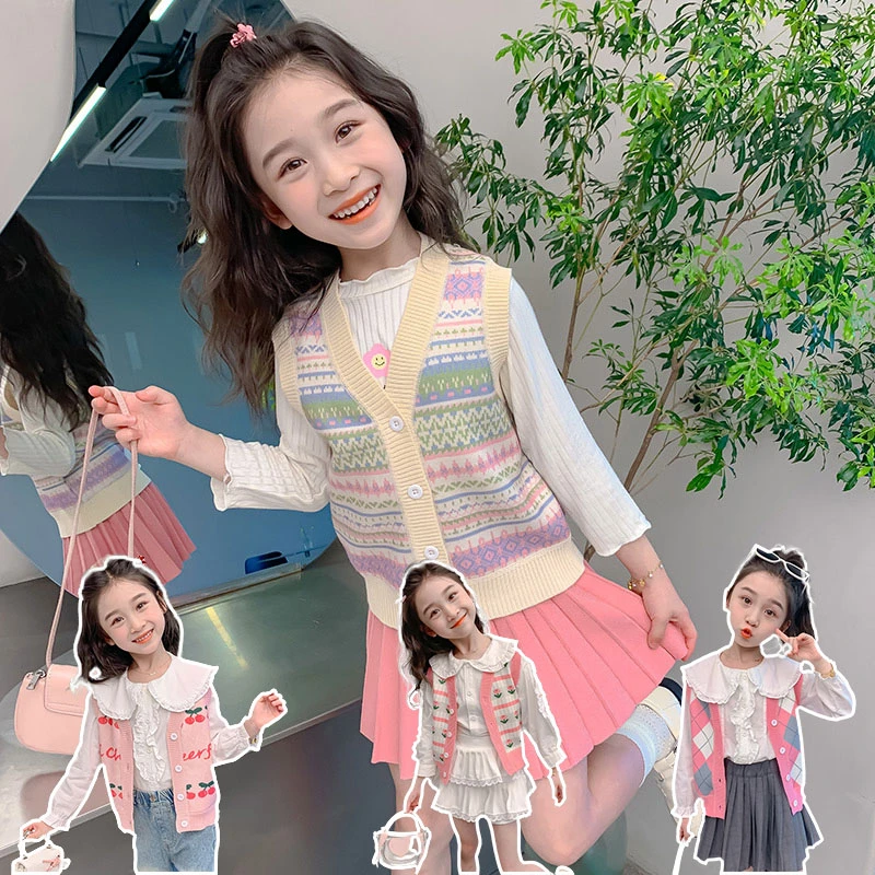 【马甲背心】女童马甲儿童针织毛衣春秋宝宝坎肩女孩洋气加绒毛线衣