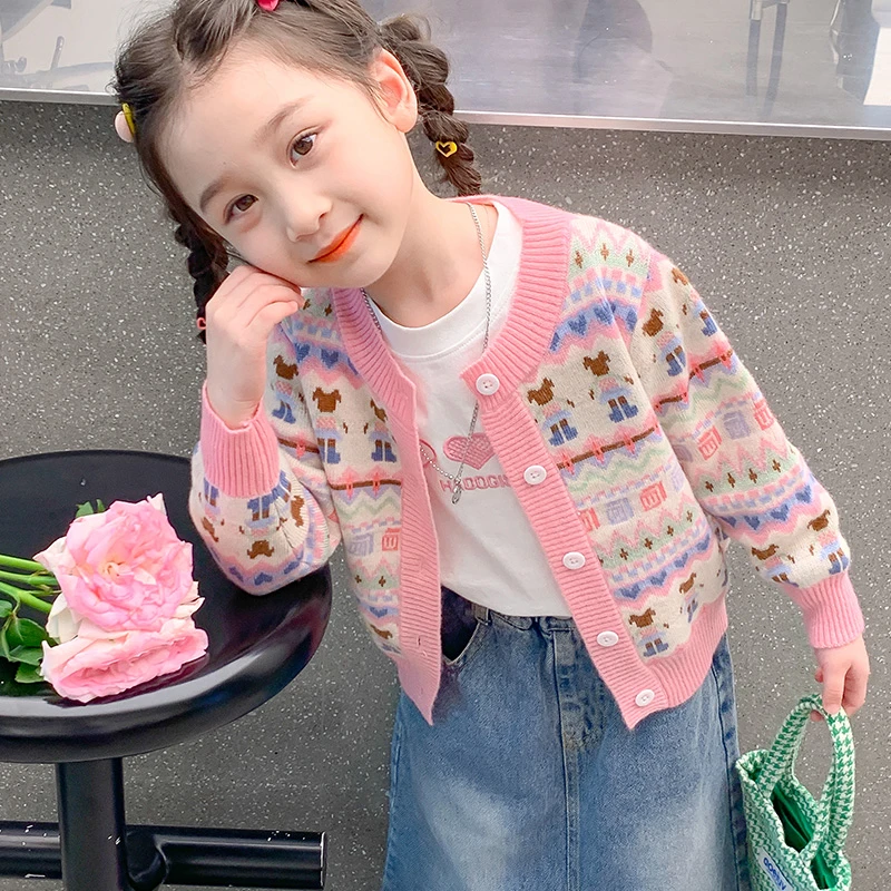 4女童毛衣加绒针织开衫儿童春秋季洋气费尔岛毛衣秋冬小童K2318