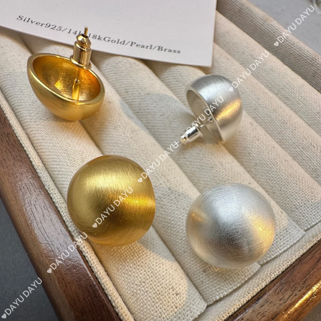 铜合金耳饰 DAYU【金银馒头】时尚简约耳钉个性磨砂轻奢耳饰THJ033