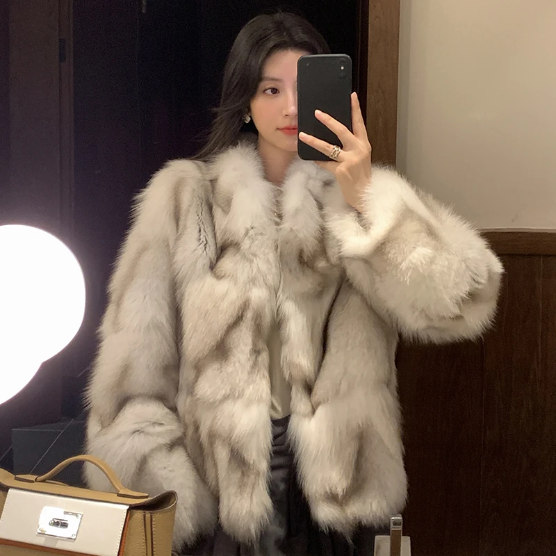 米汤家银色山泉海宁皮毛一体毛毛外套冬季年轻2025新款狐狸毛皮草