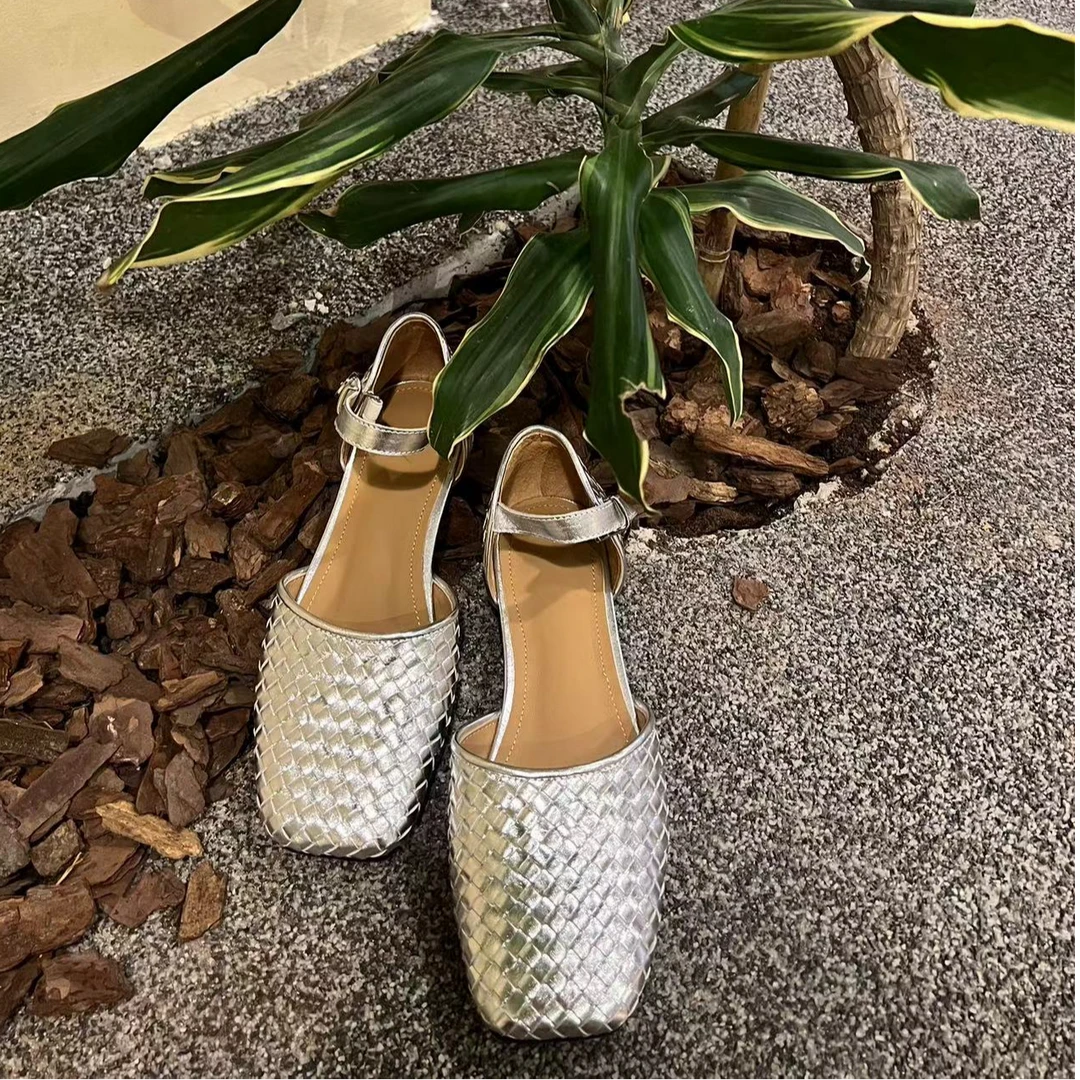 平底法式中空编织真皮女鞋夏季百搭包头软底文艺时尚款