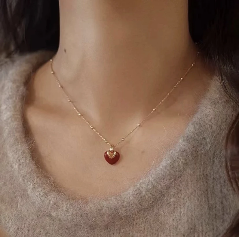 铜合金吊坠 「石榴桃心」红色爱心吊坠项链高级感锁骨链女