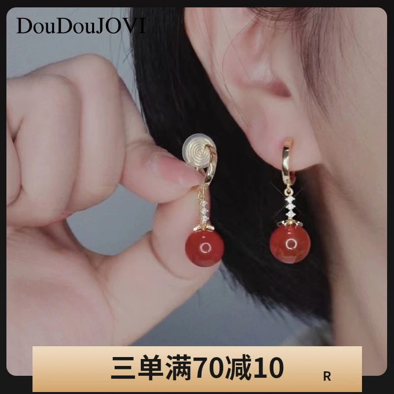百搭无耳洞耳夹红莺天然红玛瑙灵动耳坠古风优雅女