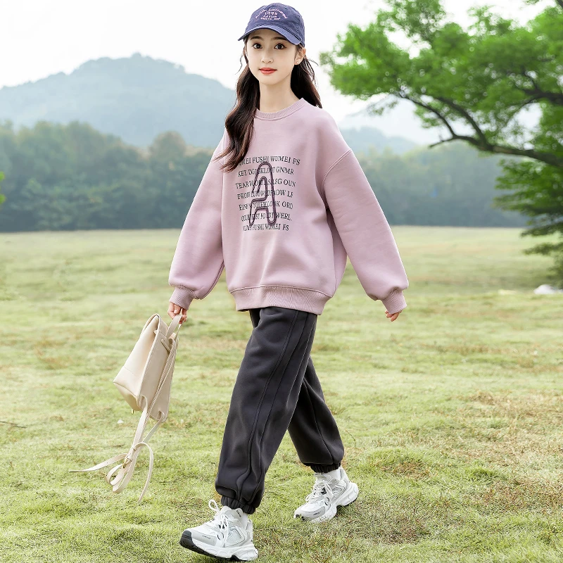 女童春秋卫衣2025新款秋装中大儿童洋气时髦冬款一体绒外穿上衣潮