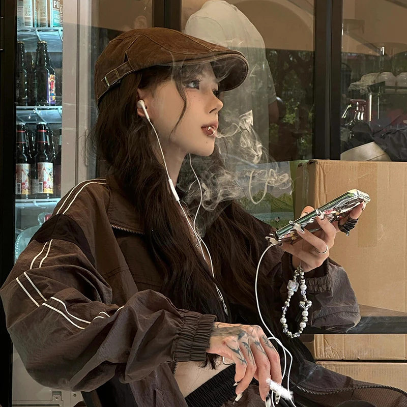 美式复古咖色贝雷帽女水洗做旧牛仔前进帽子鸭舌帽辣妹报童画家帽