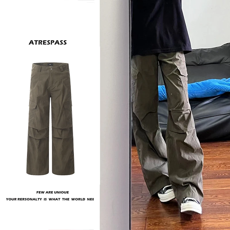 ATRESPASS军绿褶皱脏洗工装裤男女美式复古户外山系cleanfit长裤