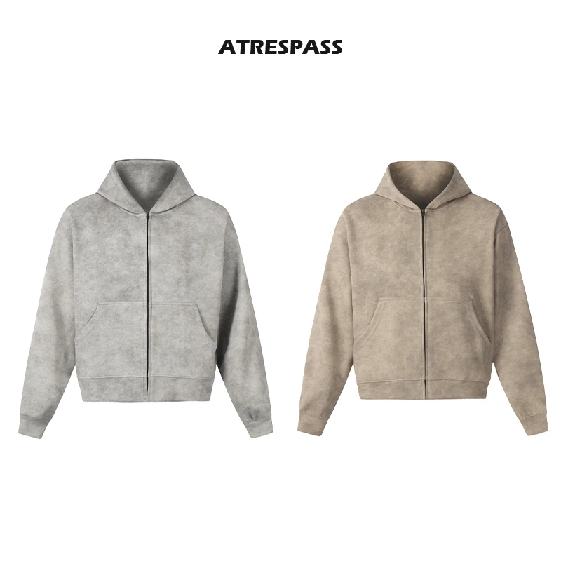 ATRESPASS 廓形短款boxy开衫卫衣男女美式复古宽松秋冬帽衫上衣