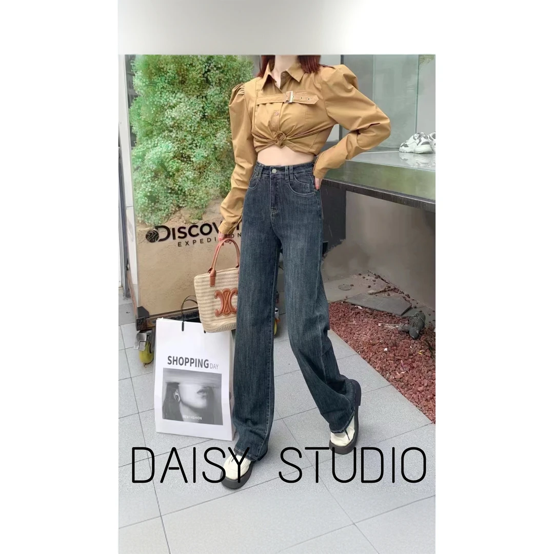 [DAISY] 水泥灰高腰百搭显瘦垂感直筒长裤