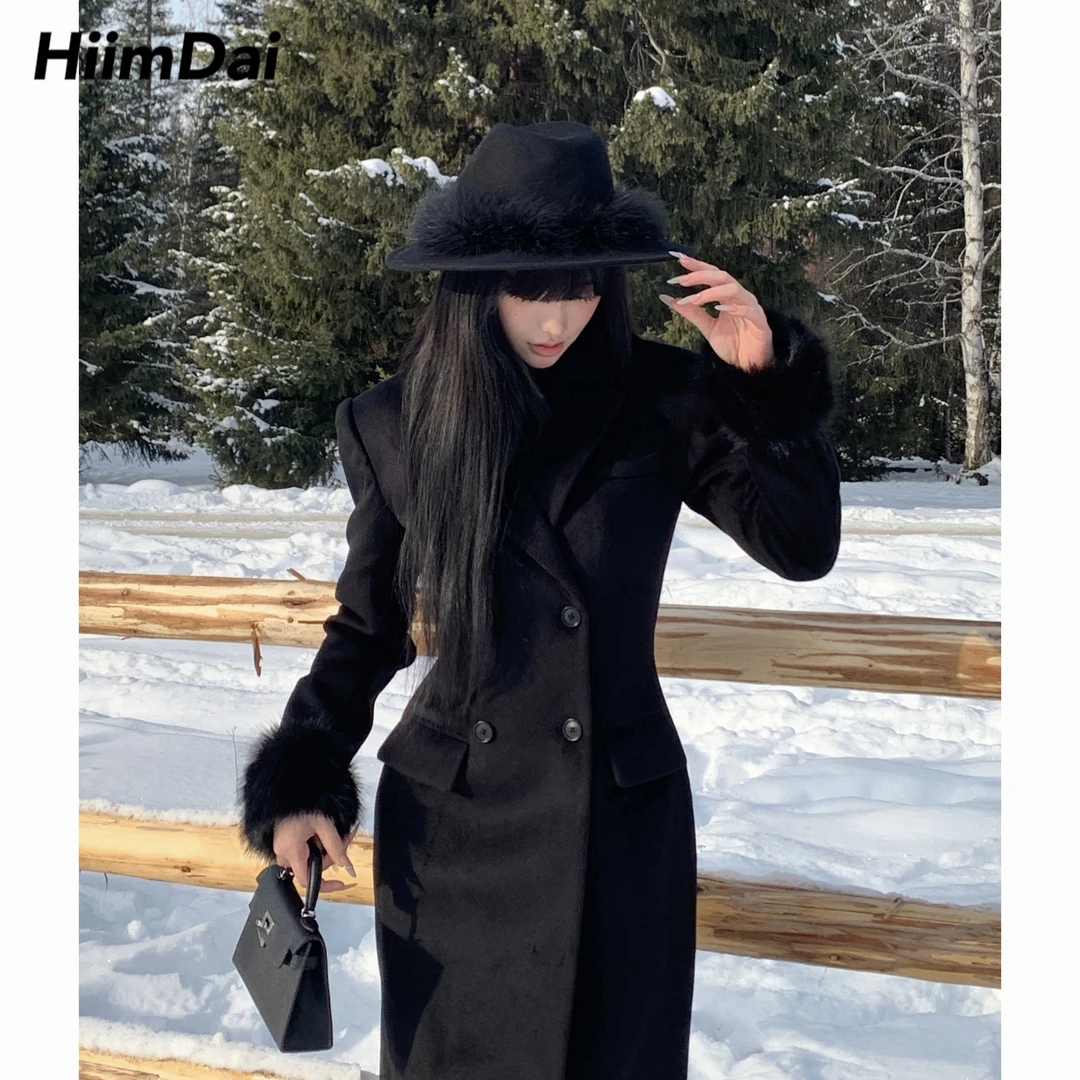 HiimDai 留洋大小姐 C位黑化千金 含羊毛沙漏收腰双排扣长款大衣
