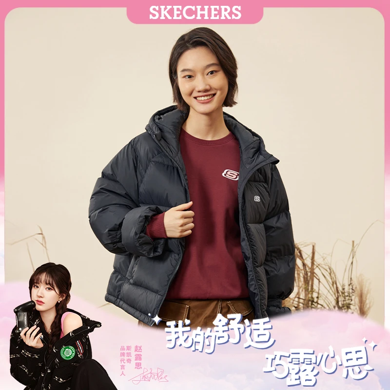 斯凯奇女装秋冬外套保暖梭织防寒外套面包羽绒服纯色短款运动风