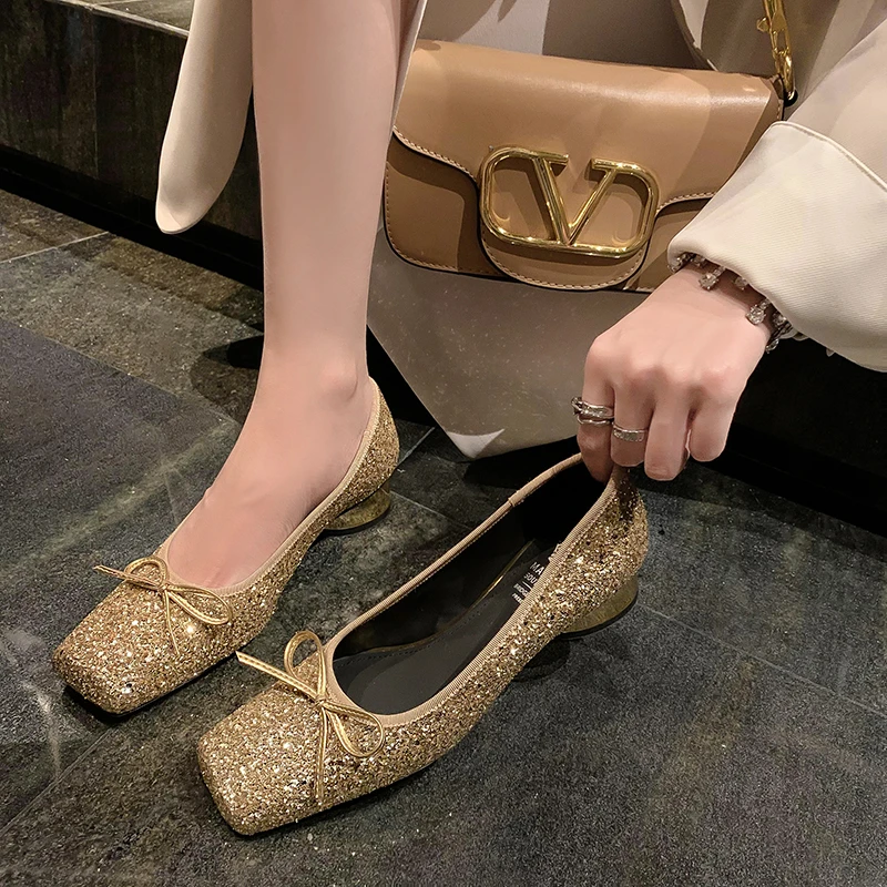 【wu十七专属】2024早春方头蝴蝶结气质时尚百搭浅口单鞋女3.5CM