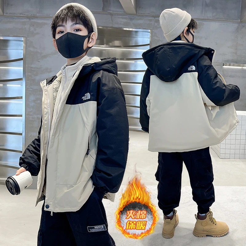 男童2023冬装二合一可拆卸冲锋衣外套韩版保暖中大儿童装春秋冬款