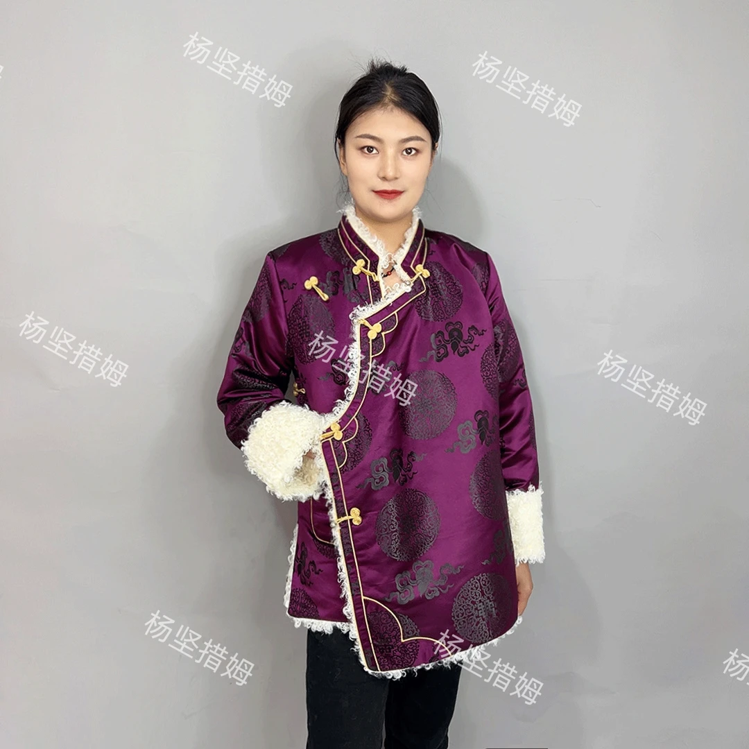 新款藏族外套秋冬加绒加厚保暖大衣女士提花藏式外套