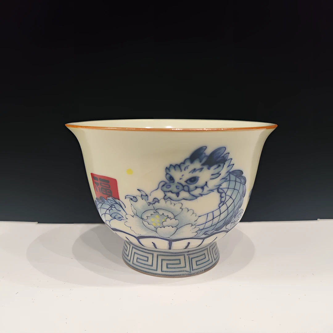 【茶器甄选】御黄汝窑高脚杯-龙憨憨40ml