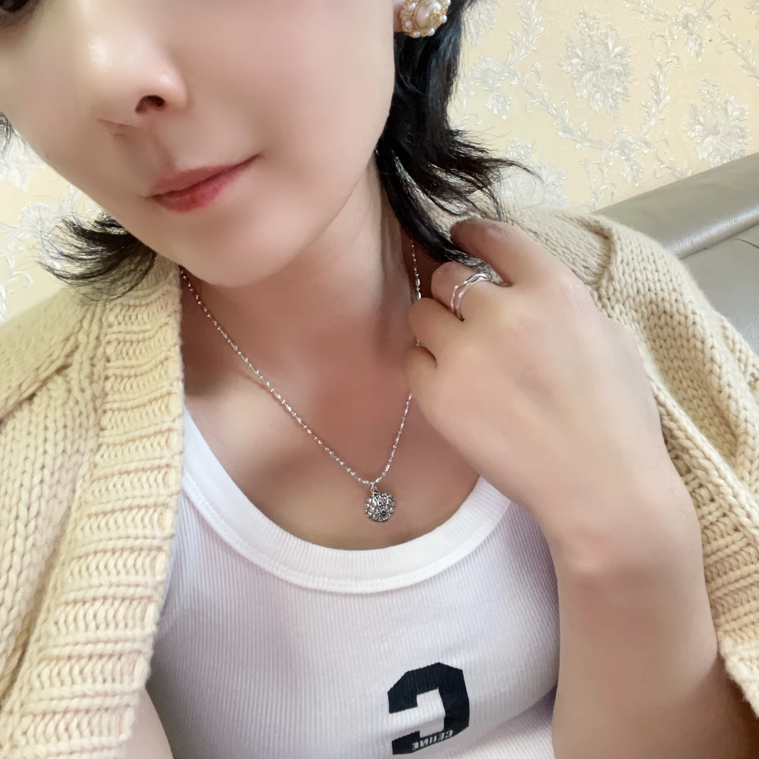 链子925银 海外定制高级百搭中古风水波纹菱形圆牌项链6731