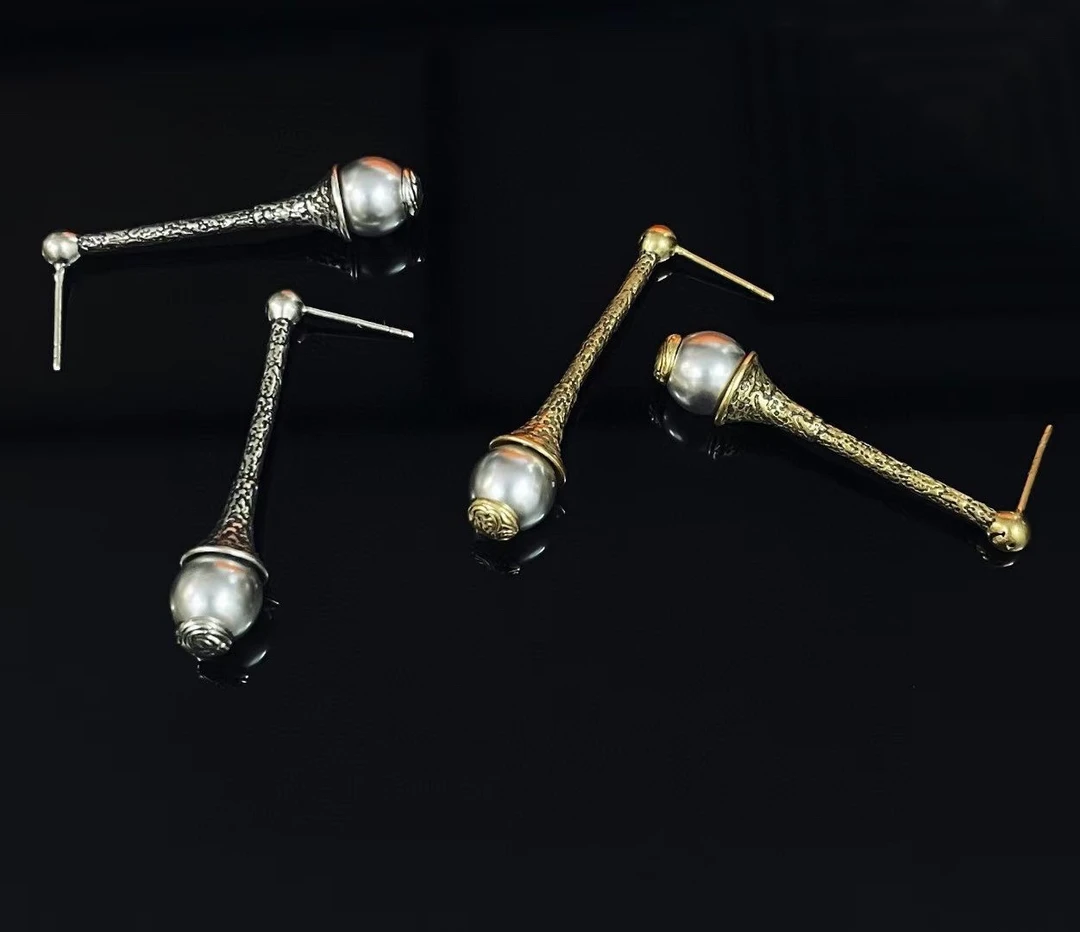 925银耳饰 专柜定制古金机理纹高级水滴耳环1105