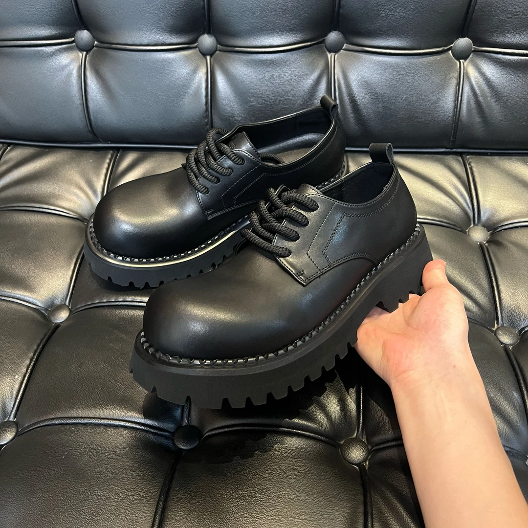 【J.studio】时尚牛皮德比鞋2024秋冬新款圆头增高软底休闲皮鞋