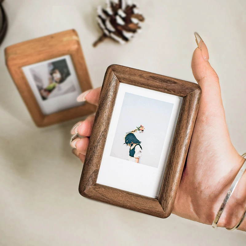 迷你实木小相框创意摆台照片打印拍立得胡桃木1寸3寸儿童证件相框