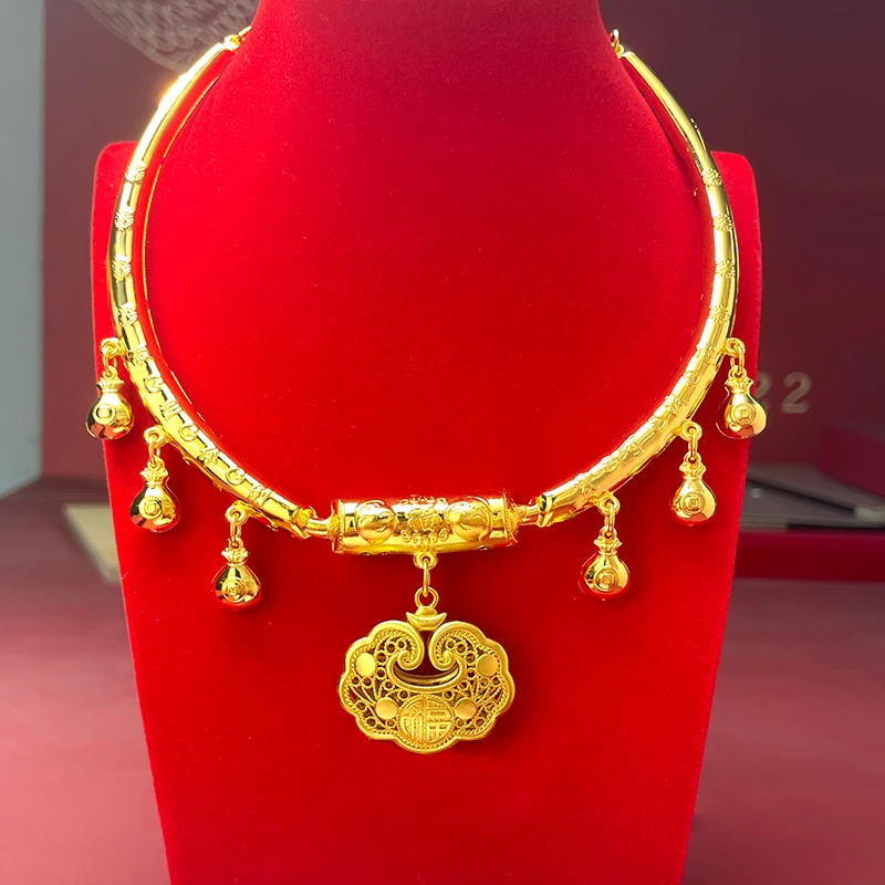 铜合金吊坠 宝宝周岁上档次金锁项圈平安长命锁红金色绳项链拍照