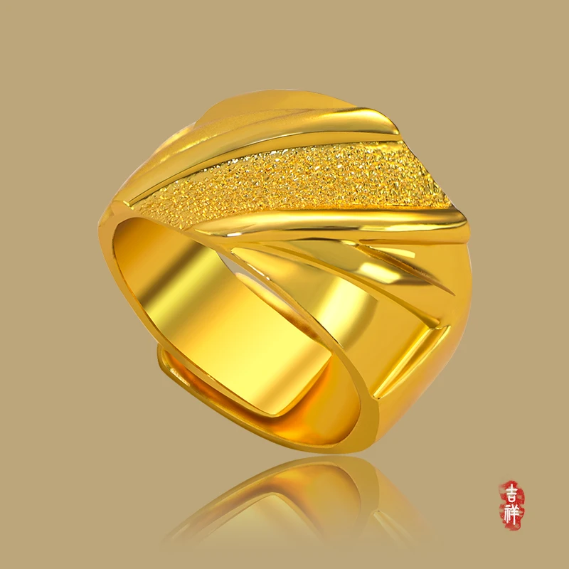 铜合金戒指 欧美风金色戒指时尚轻奢情侣对戒简约首饰