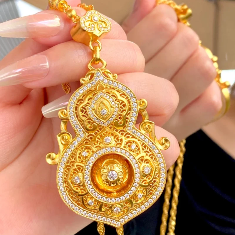 铜合金吊坠 新款福禄葫芦挂坠复古花丝人生四美葫芦项链国风编绳