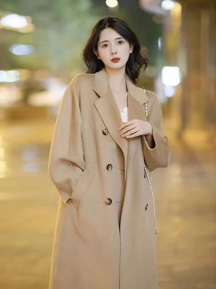 801经典气质双面羊毛欧版宽松茧型双排扣手工双面呢大衣