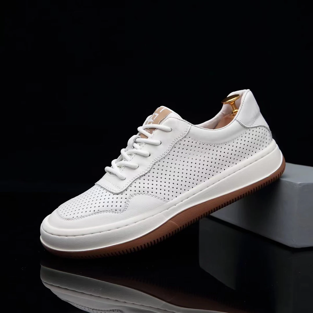 真皮牛皮夏季透气小白鞋男鞋板鞋镂空潮休闲鞋打孔透气网眼洞洞鞋