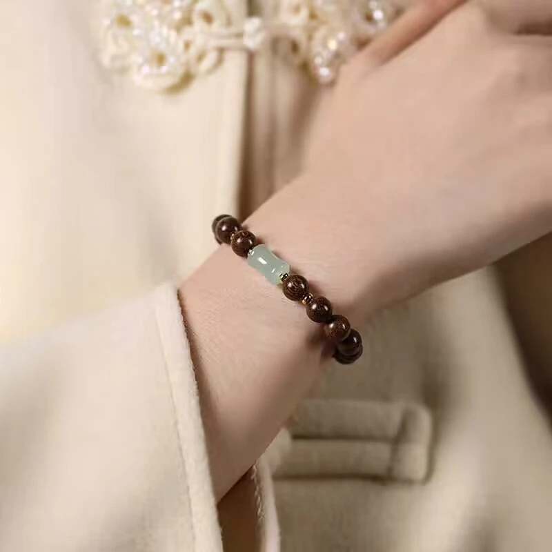 文玩手作金丝檀木绿檀木节节高升竹节手串男女款佛珠手串珠径8mm