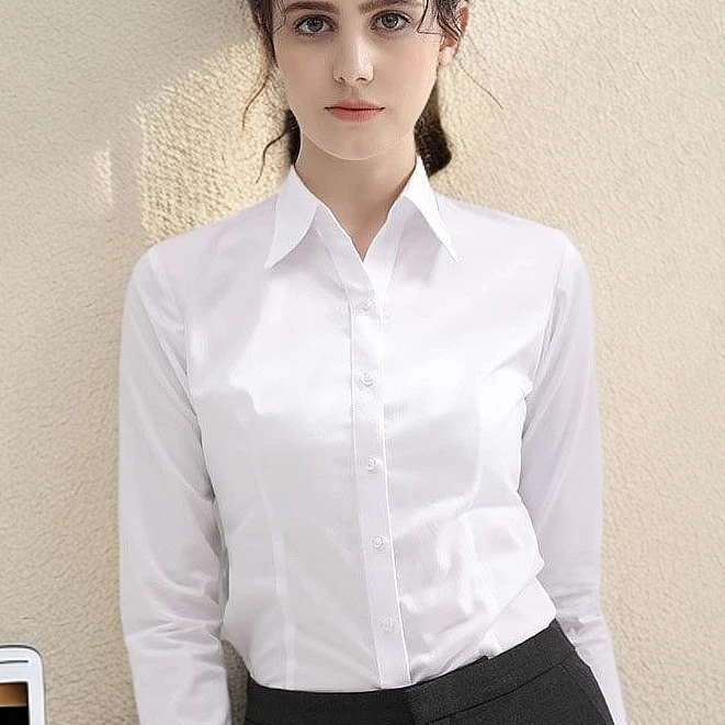 高级感女士长袖新款v领白衬衫气质职业正装工作服银行工装女衬衣