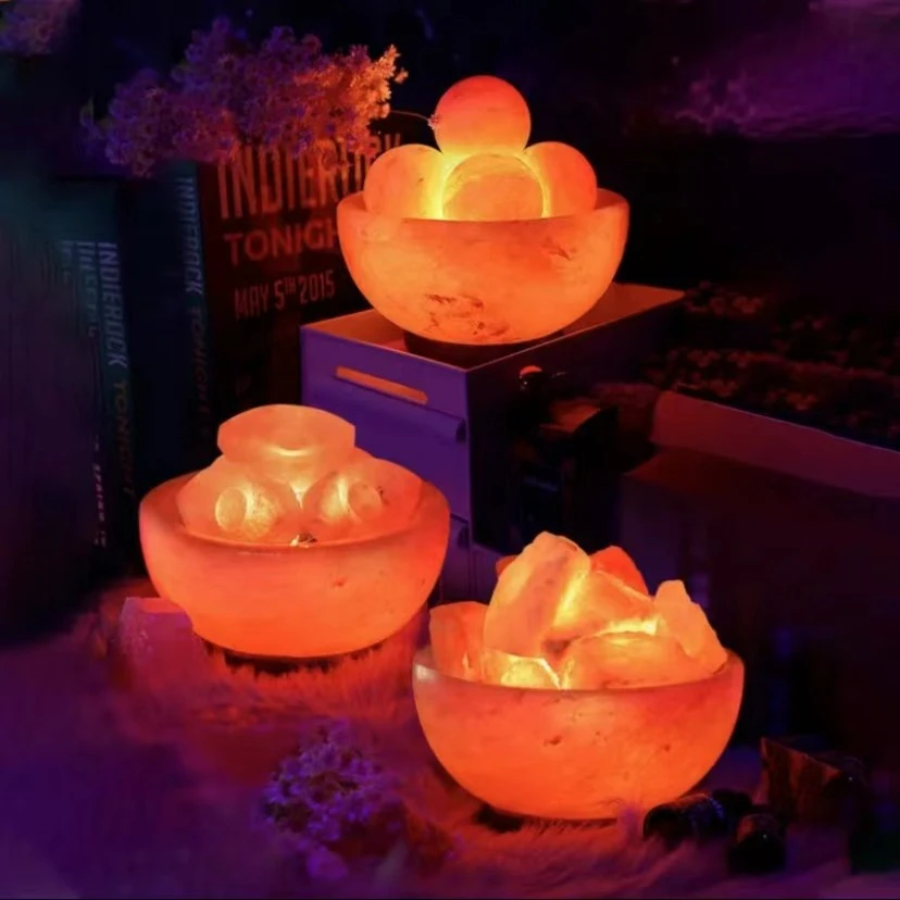 ）新款喜马拉雅盐台灯盐客厅卧室创意句盆摆件