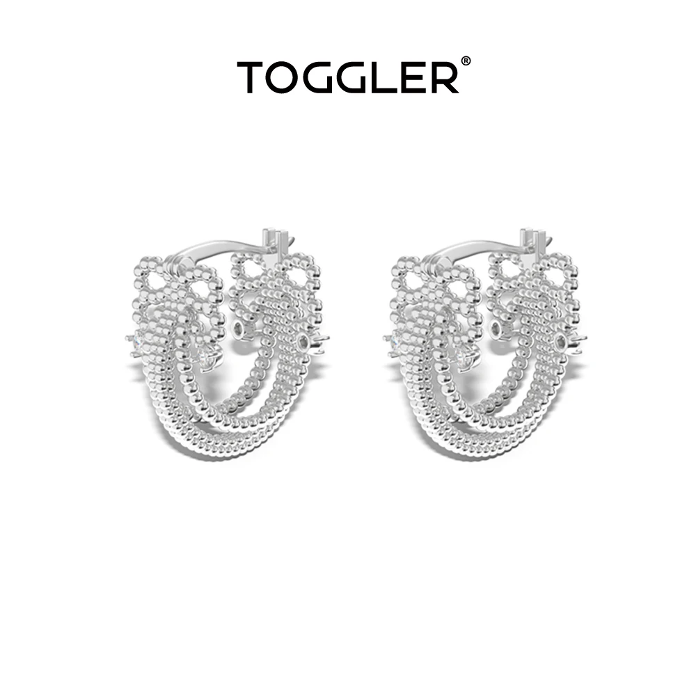 TOGGLER/托格乐 925银合成锆石耳饰 蕾丝蝴蝶结耳环 银色