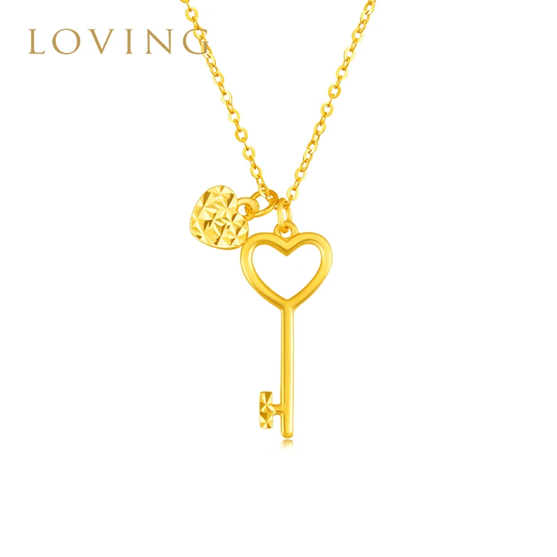 LOVING爱心钥匙黄金项链时尚999足金5G金套链锁骨链轻奢生日礼物