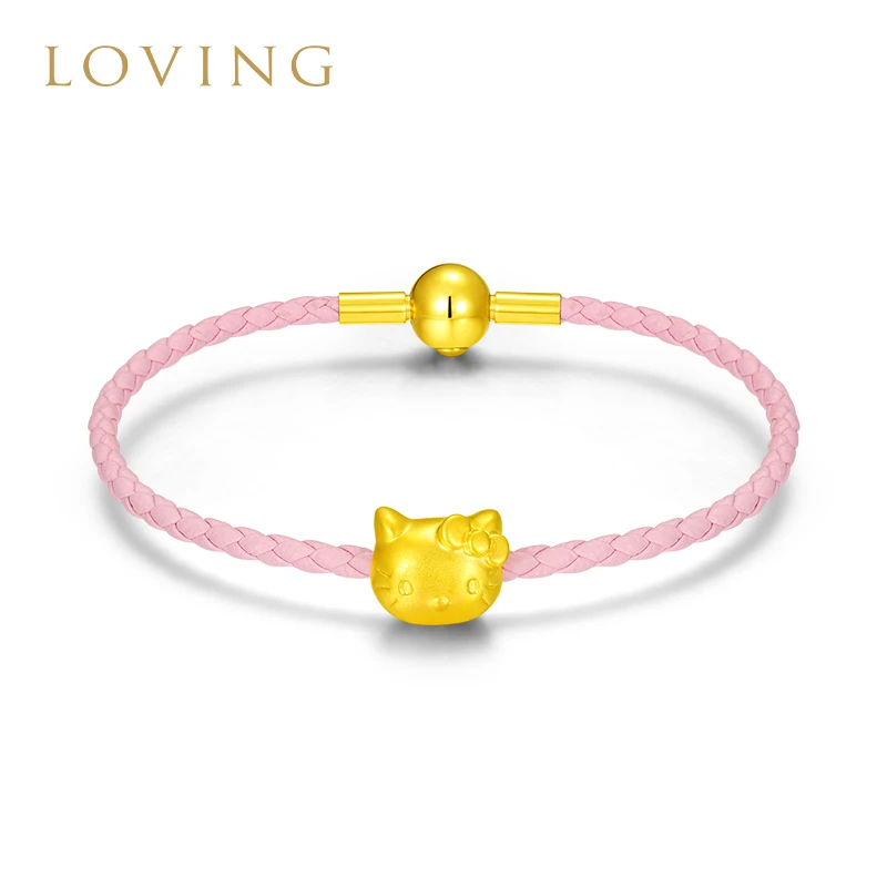 LOVING黄金哈喽kitty手绳999足金烤色KT猫手链送女友生日礼物