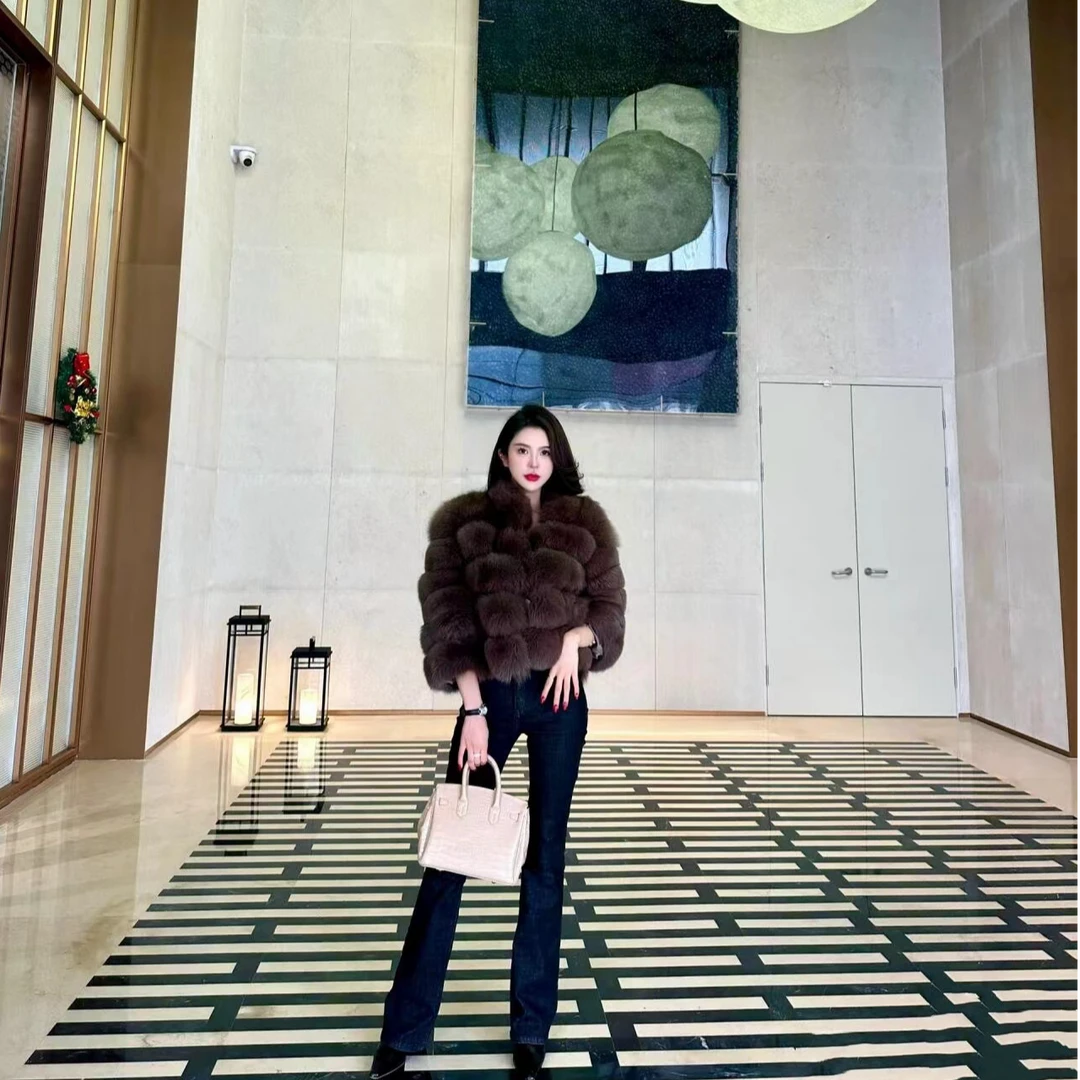 momo同款整皮立领高腰外套洋气皮草网红同款短款时尚