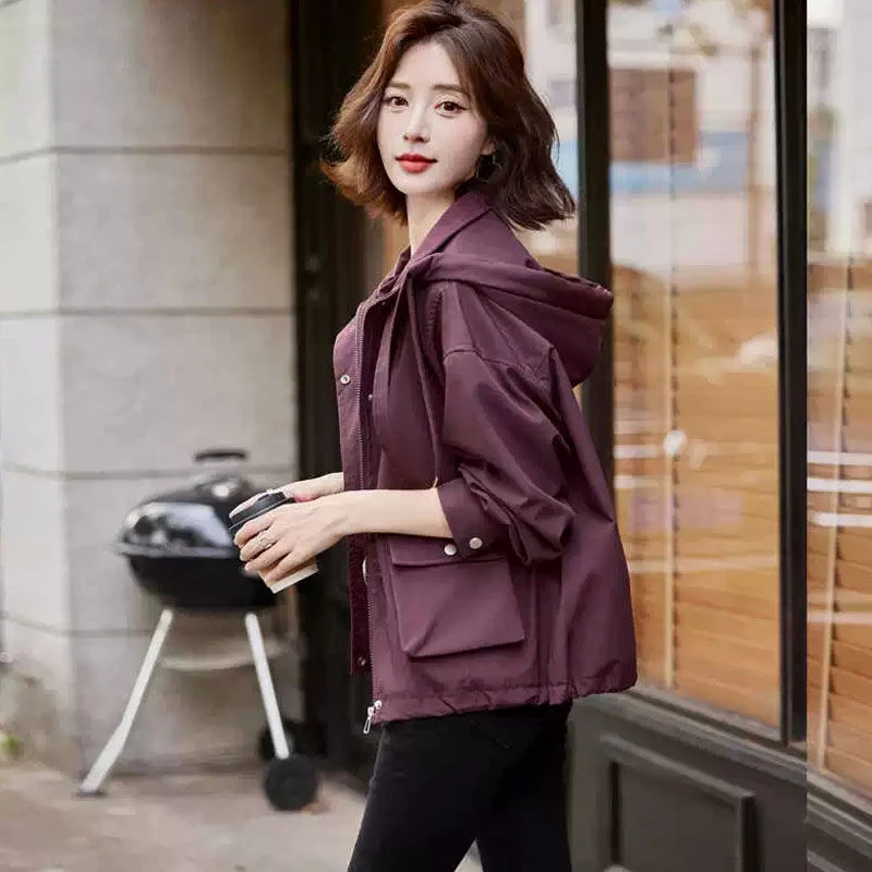 风衣外套女2024春秋新款时尚大码宽松显瘦洋气小个子休闲连帽上衣
